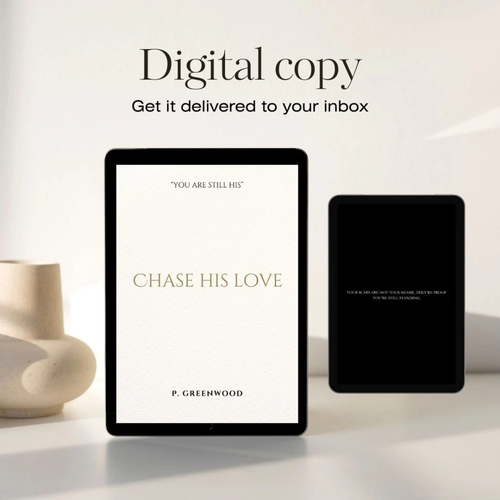 Digital book cover displayed on a tablet with text 'You are still his, chase his love' by P. Greenwood.